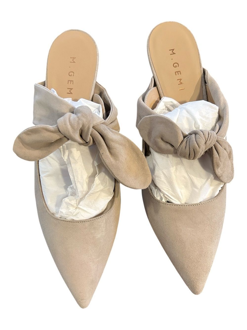 M. Gemi The Lasso Taupe Suede Italian Leather Pointed-Toe Mule with Knot Bow